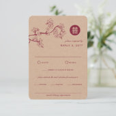 Crimson Peach/Plum Blossom Kraft Chinese Weddensch RSVP Kaartje (Staand voorkant)