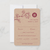 Crimson Peach/Plum Blossom Kraft Chinese Weddensch RSVP Kaartje (Voorkant)