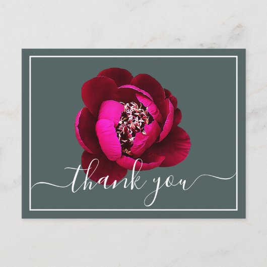 Crimson Peony Green Background Bedankt Briefkaart (Voorkant)
