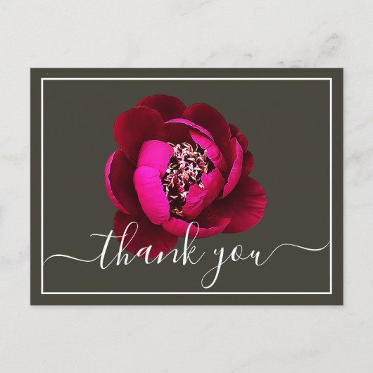 Crimson Peony Green Background Bedankt Briefkaart (Voorkant)