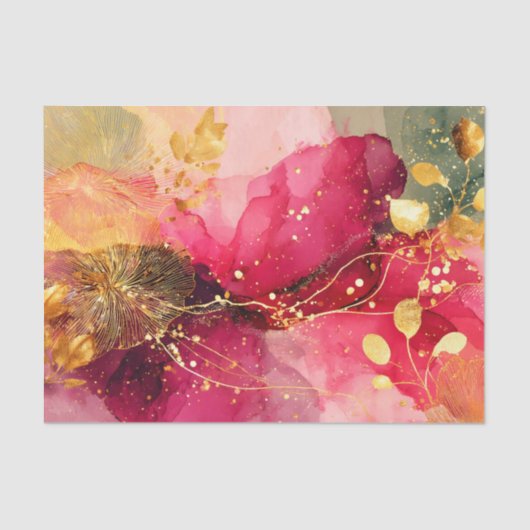 Crimson & Pink Alcohol Ink + Gold EA4L Decoupage Tissuepapier (Voorkant)