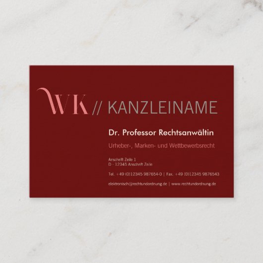 Crimson Pink and Cool Visitekaartje (Voorkant)