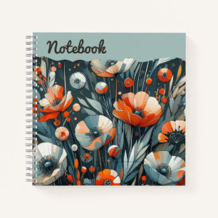 Crimson Poppies & Smoky Grey Bloeien Handgeschilde Notitieboek