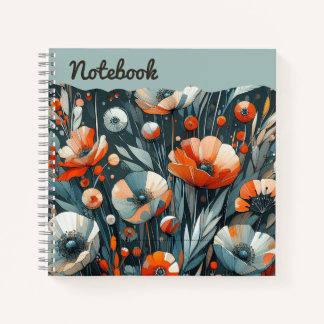 Crimson Poppies & Smoky Grey Bloeien Handgeschilde Notitieboek