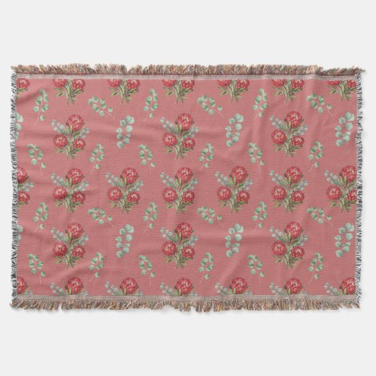 Crimson Protea Bouquet Watercolor Deken (Voorkant)