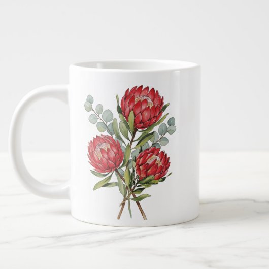 Crimson Protea Bouquet Watercolor Grote Koffiekop (Links)