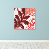 Crimson Radiance – Abstract Botanical Sunburst Art Canvas Afdruk (Insitu (Houten vloer))
