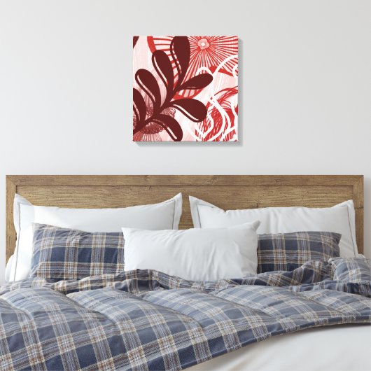 Crimson Radiance – Abstract Botanical Sunburst Art Canvas Afdruk (Insitu (Slaapkamer))