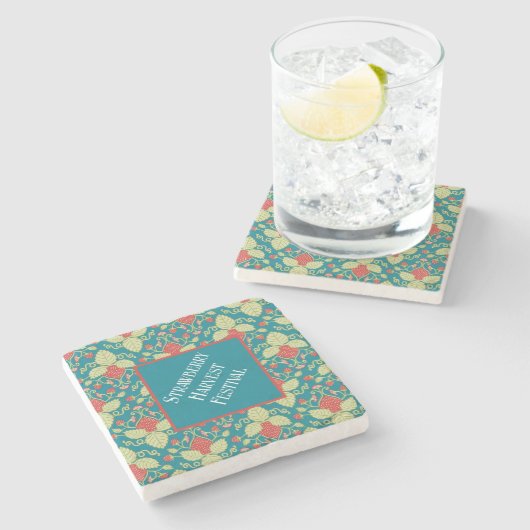 Crimson Red Aardbeienfruit, Bloesems & Runners Stenen Onderzetter (Zijkant)