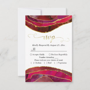 Crimson Red Agate Modern Waterverf Gold RSVP-kaart RSVP Kaartje