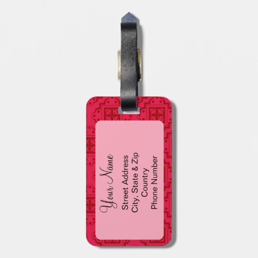 Crimson Red Arabesque Moroccan Bagagelabel (Achterkant verticaal)