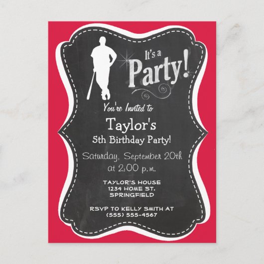 Crimson Red Baseball Uitnodiging Briefkaart (Voorkant)