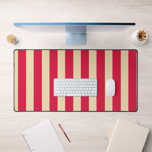 Crimson Red & Beige Striped Desk Mat – Customize (Kantoor 1)
