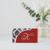 Crimson Red Black Damask Visitekaartjes (Staand voorkant)