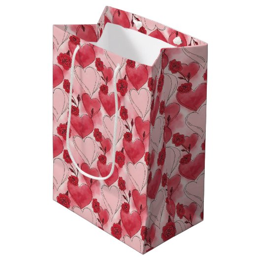 Crimson Red Blush Pink Hearts Roses Wine, Small, Medium Cadeauzakje (Voorkant Gekanteld)