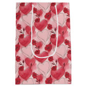 Crimson Red Blush Pink Hearts Roses Wine, Small, Medium Cadeauzakje (Achterkant)