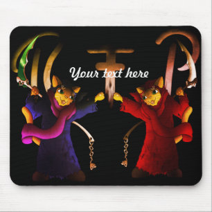 Crimson Red Cat en Navy Blue Grim Reaper Cat Muismat