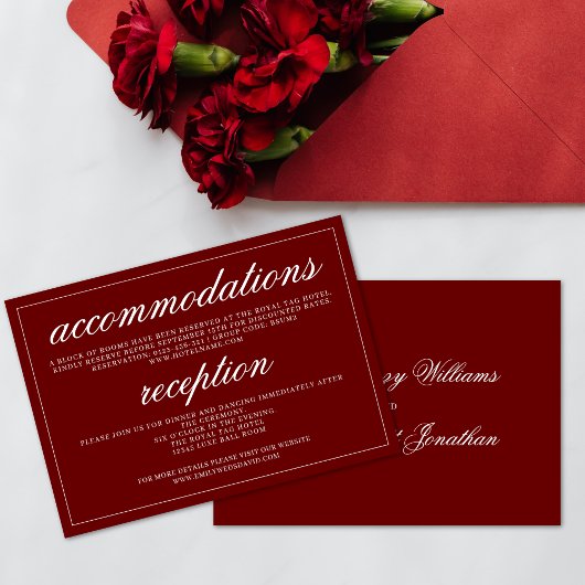 Crimson Red Classic Minimaal Script Elegant Informatiekaartje
