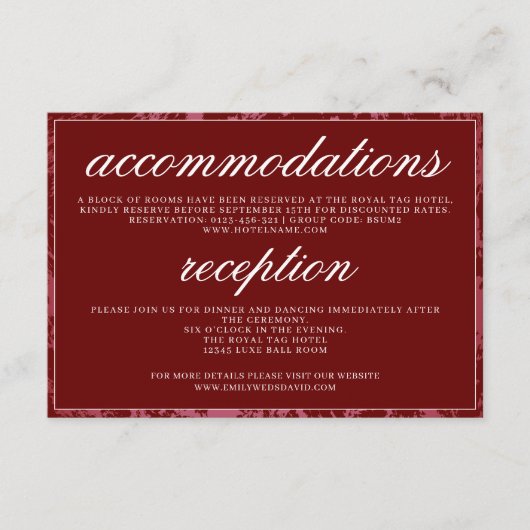 Crimson Red Classic Script Elegant Informatiekaartje (Voorkant)