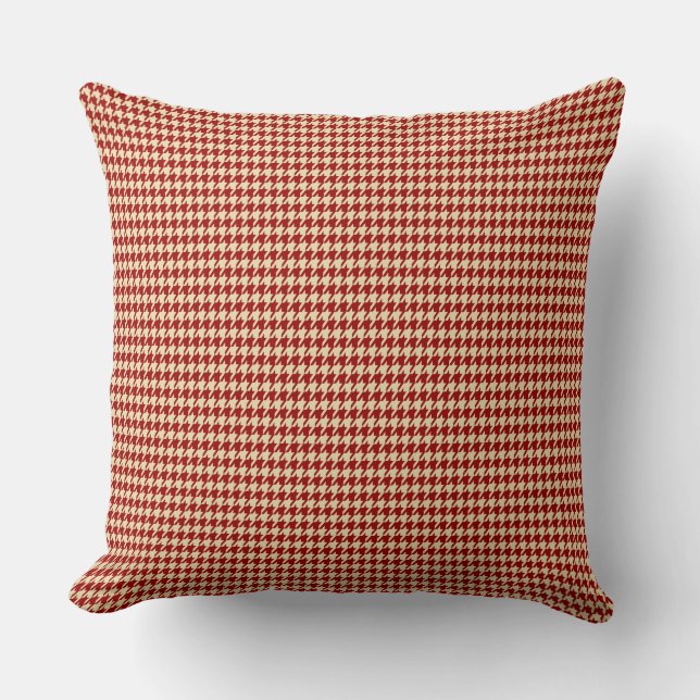 Crimson Red & Cream Houndstooth geometrisch patroo Kussen (Voorkant)