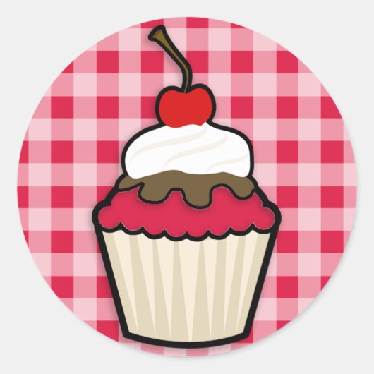 Crimson Red Cupcake Ronde Sticker (Voorkant)