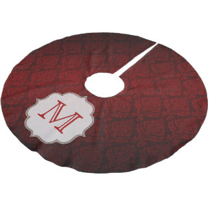 Crimson Red Damask Lac Monogram Initiaal Tree Skir Kerstboom Rok