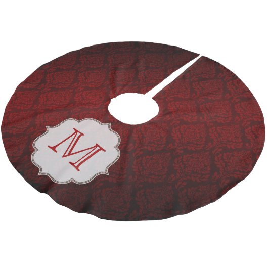Crimson Red Damask Lac Monogram Initiaal Tree Skir Kerstboom Rok (Gekanteld)