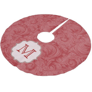 Crimson Red Damask Lac Monogram Initialen boomrok Kerstboom Rok
