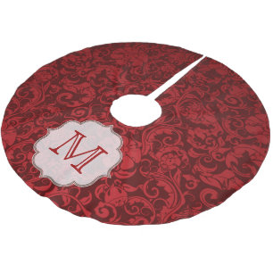 Crimson Red Damask Lac Monogram Initialen boomrok Kerstboom Rok