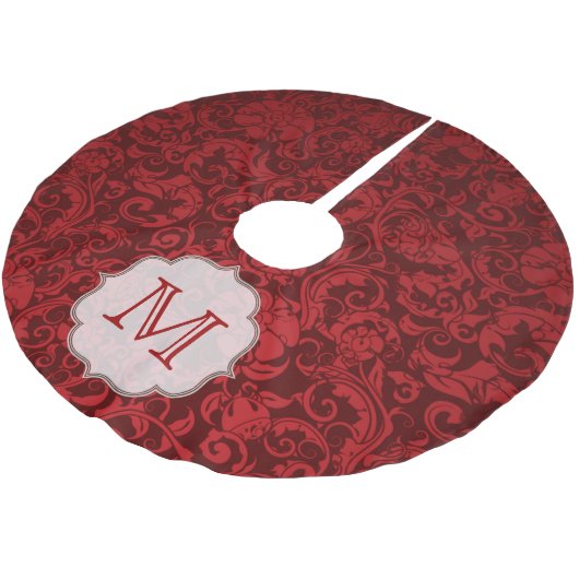 Crimson Red Damask Lac Monogram Initialen boomrok Kerstboom Rok (Gekanteld)