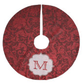 Crimson Red Damask Lac Monogram Initialen boomrok Kerstboom Rok (Voorkant)
