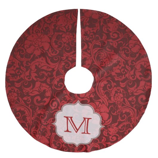 Crimson Red Damask Lac Monogram Initialen boomrok Kerstboom Rok (Voorkant)