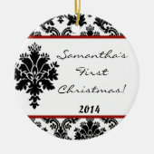 Crimson Red Damask Lace Gepersonaliseerde naam Orn Keramisch Ornament (Voorkant)