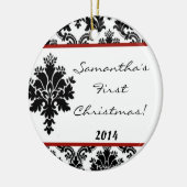 Crimson Red Damask Lace Gepersonaliseerde naam Orn Keramisch Ornament (Links)