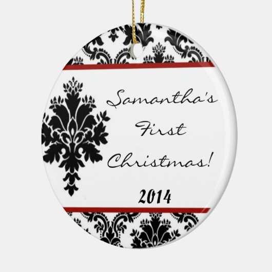 Crimson Red Damask Lace Gepersonaliseerde naam Orn Keramisch Ornament (Links)