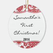 Crimson Red Damask Lace Gepersonaliseerde naam Orn Keramisch Ornament (Links)