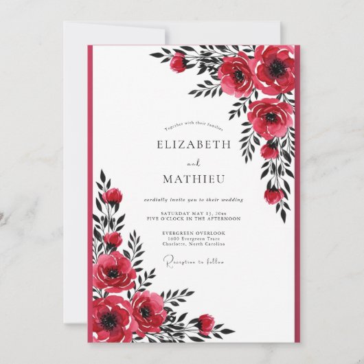 Crimson Red Dramatic Botanical Wedding Kaart (Voorkant)