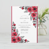 Crimson Red Dramatic Botanical Wedding Kaart (Staand voorkant)