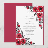 Crimson Red Dramatic Botanical Wedding Kaart (Voorkant / Achterkant)