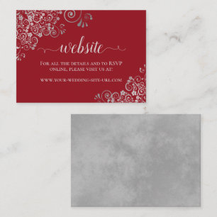 Crimson Red Elegant Silver Lace Wedding Website Informatiekaartje
