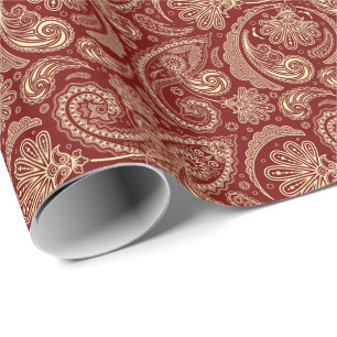 Crimson Red en Beige Creme  Paisley Cadeaupapier