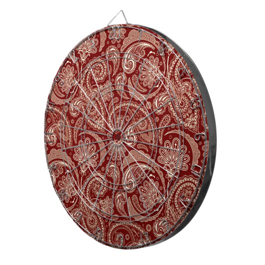 Crimson Red en Beige Creme  Paisley Dartbord (Voorkant Rechts)