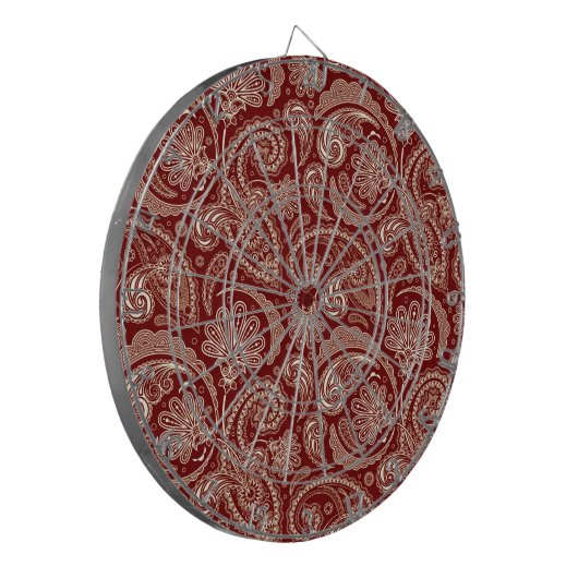 Crimson Red en Beige Creme  Paisley Dartbord (Voorkant Links)