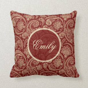 Crimson Red en Beige Creme Paisley Kussen