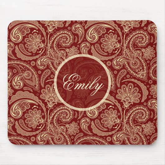 Crimson Red en Beige Creme  Paisley Muismat (Voorkant)