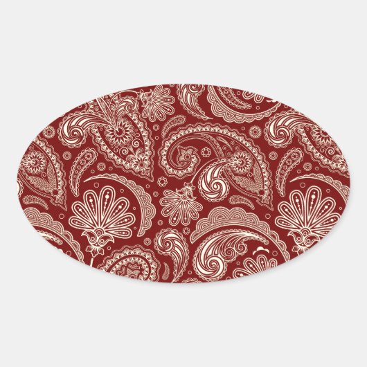Crimson Red en Beige Creme  Paisley Ovale Sticker (Voorkant)