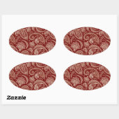 Crimson Red en Beige Creme  Paisley Ovale Sticker (Vel)