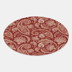 Crimson Red en Beige Creme  Paisley Ovale Sticker