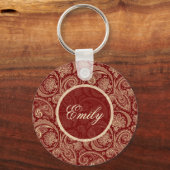 Crimson Red en Beige Creme  Paisley Sleutelhanger (Voorkant)