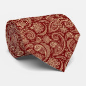 Crimson Red en Beige Creme  Paisley Stropdas (Opgerold)